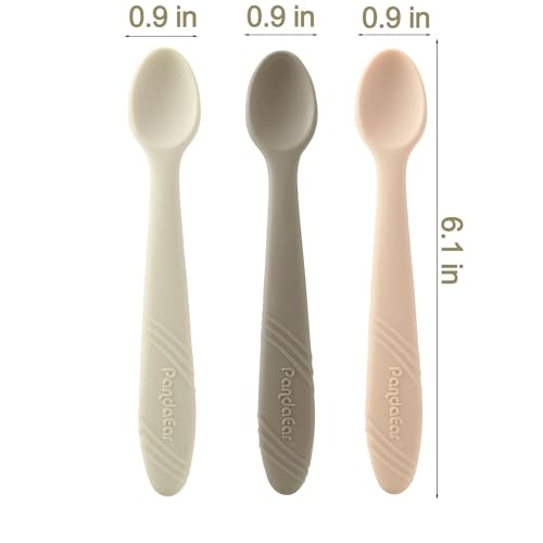 PandaEar 7 Pack Silicone Baby Feeding Spoons, First Stage Training Spoon Infant Utensils Feeding Supplies, BPA Free Gum-Friendly Soft Tip Baby Led Weaning Spoon