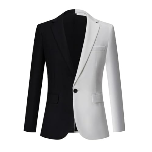Men's White and Black Color Blazer Business Slim Suit Jacket Banquet Wedding Party Club Dress