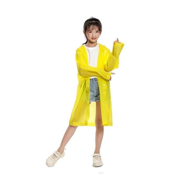 W+ Kids Plain Hooded Raincoat with & Side Pocket| Rain Fighter I Rain Coat for Boy's I Girl's with Carrying Pouch (YELLOW) (10-11Years) 1