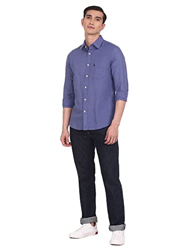 Image of U.S. Polo ASSN. Men's Solid Cotton Linen Tailored Fit Spread Collar Casual Shirt