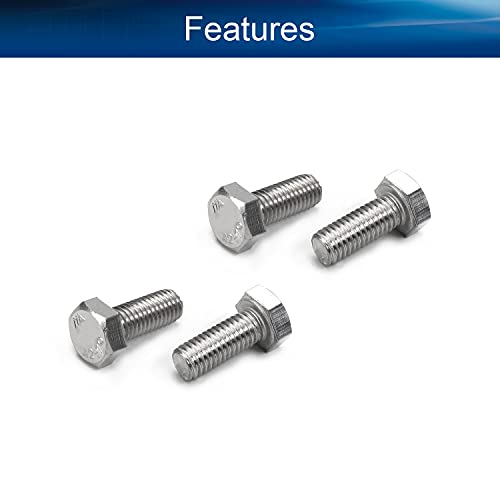 Image of Bettomshin 10Pcs M8 x 20mm Hex Bolts, 304 Stainless Steel 1.25mm Thread Pitch Fully Threaded Metric Hex Head Screw Bolts, Hexagon Screw Bolt, Hex Tap Bolts, Silver (Overall Size 25.45x13x13mm)