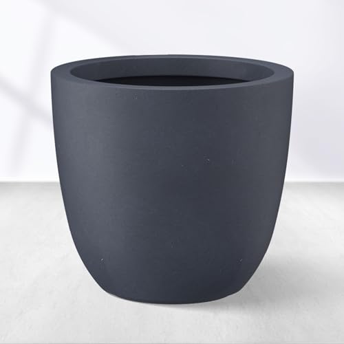 Image of Kante 18 Inch Dia Round Concrete Planter, Indoor Outdoor Large Plant Pot with Drainage Hole and Rubber Plug for Home Patio Garden, Dark Gray