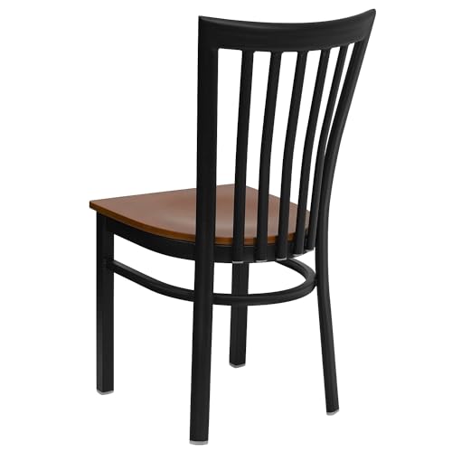 Image of Flash Furniture HERCULES Series Black School House Back Metal Restaurant Chair - Cherry Wood Seat