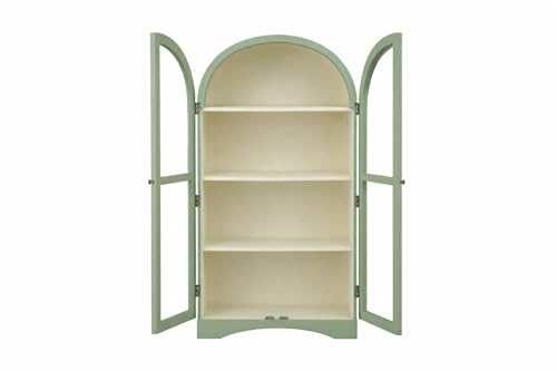 Image of Archies 2 Door Display Cabinet Crockery Cabinet Wooden Multipurpose Cabinet Olive Green and Off White 80 x 40 x 160 cm