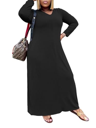Image of TOPSRANI Womens Plus Size Maxi Dresses for Women Oversize Casual Short Sleeve V Neck Loose Plain Solid Trendy Summer Dress