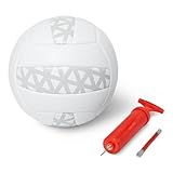 Amazon Basics Größe 5 Indoor Outdoor Volleyball mit Pumpe – PVC Leder Trainingsball mit verstärkten Nähten und Butylblase, Weiß und Grau