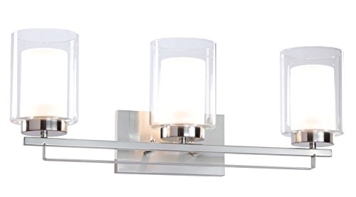 Wall Light 3 Light Bathroom Vanity Lighting with Dual Glass Shade in Brushed Nickel Indoor Modern Wall Mount Light for Bathroom & Kitchen XiNBEi-Lighting XB-W1195-3-BN