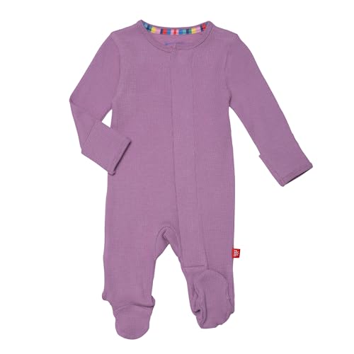 Magnetic Me Girls Modal Magnetic Baby Footie Pajamas | Silky Soft Modal Fabric | Pink Ribbon Waffle | 12-18 Months