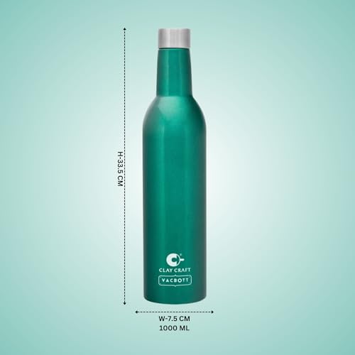 Image of Clay Craft Vacbott IVY Wine Double Walled|18 Hours Hot and 24 Hours|Cold Vacuum Insulated Flask Bottle|2 Piece, 1000 ml Steel Bottles for Travelling|BPA-Free|BIS Certified|1Year Limited Warranty