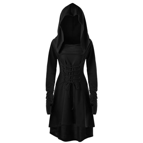 Pianocean Mittelalter Kleidung Damen, Renaissance Kleid, Gothic Kleid，Renaissance Mit Kapuze Langarm Retro Gothic, Mittelalter Kostüm Damen Cosplay...