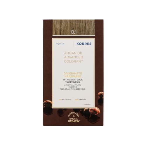 KORRES Argan Oil Colorant – ammoniakfreie Haarfarbe mit Bio-Arganöl Hellblond Asch 8.1 – 100% Grauhaarabdeckung & vegan für ein langanhaltendes Farbergebnis