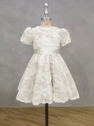 dideyttawl Short Flower Girls Dress A-Line 3D Embroidery Tulle High-Waisted Elegant Knee Length Lace Dress 754S2