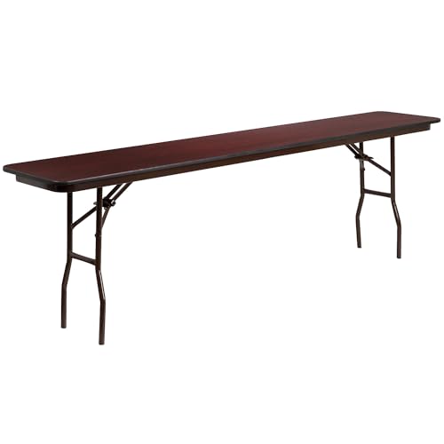Flash Furniture Frankie 8' Mahogany Melamine Laminate Folding Training and Event Table, Wooden Rectangular Folding Training Table, Brown