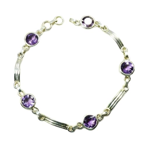 Bracelet améthyste naturelle ronde argent 925 anti-ternissement pour peau sensible