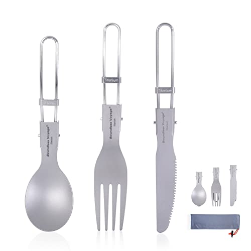 Boundless Voyage Titanium Folding Cutlery Set Ultralight Foldable Utensil Set Spoon Fork Knife Chopsticks Flatware for Home Use Travel Camping Backpacking (Knife+Spoon+Fork)