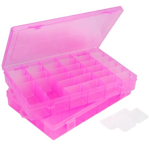 Image of False Nail Container, 36-Gird Plastic Nail Art Organizers Storage Box with Adjustable Dividers, False Jewelry Diamonds Charms Nail 3D Decorations Manicure Accessory Holder Case, 2 Packs