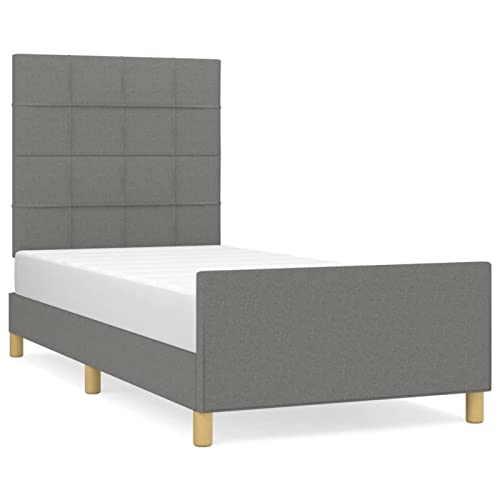 Tidyard - Marco de cama con cabecera de cama ajustable en altura, para adulto, tejido de cama de dormitorio, colchón no incluido