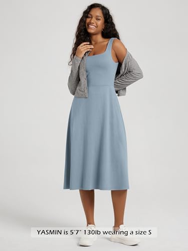 Image of ODODOS Square Neck Midi Dress with Pockets for Women Summer Casual Sleeveless Sundress Flare Tank Dress