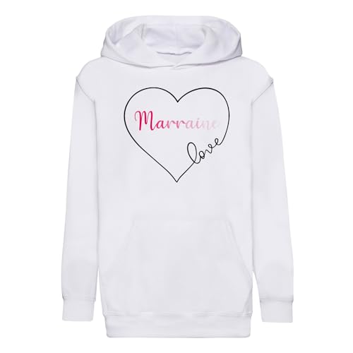 Sweat à capuche enfant marraine dessin amour, pull molletonné avec cœur
