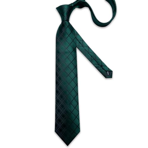 Image of DiBanGu Plaid Ties for Men Silk Checkered Necktie and Pocket Square Cufflinks Tie Clip Set with Gift Box for Wedding Business