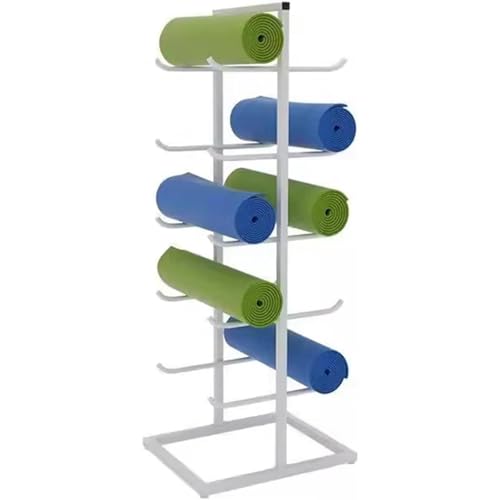 Support tapis de yoga en métal noir pour optimiser l'espace de votre studio fitness à la maison