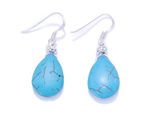 NILUXE DESIGN -Pendientes Mujer Plata 925 y Piedra Natural Turquesa - Piedras Semipreciosas Forma de Gota Colgante - Estilo Boho Chic Vintage- Cómodos Elegantes y Versátiles -Ideal para Regalar