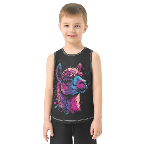 Colorful Llama Head Dark Boys Tank Tops Toddler Sleeveless Tank Top Undershirts for Kids,3T2