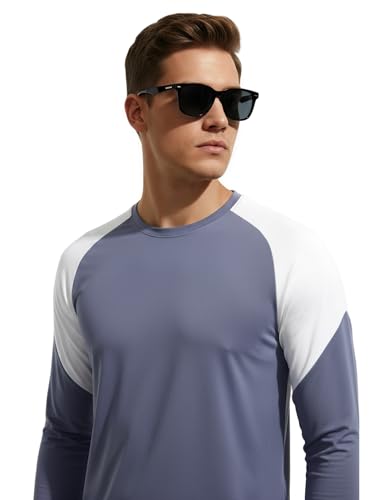 Image of Venzina Men's Long Sleeve Workout Shirt Color Block Quick Dry Athletic Top, Moisture Wicking Fitness & Running Shirt, Breathable Sportswear Tee for Gym, Sports, Casual Wear