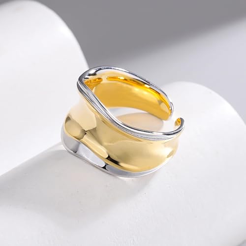 Wave Irregular Wide Chunky Statement Rings for Women Gold Plated Minimalist Simple Classic Ring Open Band Wrap Finger Rings Comfort Fit Birthday Party Wedding Jewelry Gift4