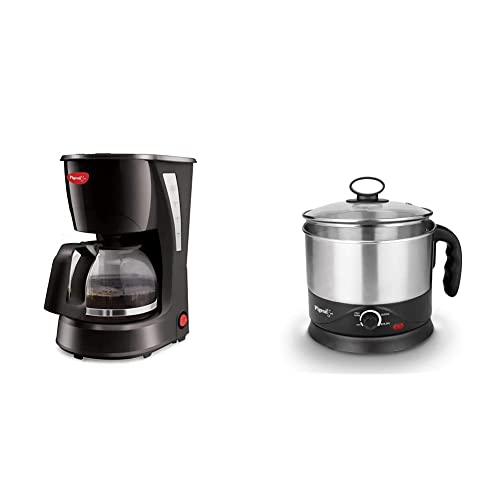 Pigeon by Stovekraft Brewster Coffee Maker, Small Size Coffee Maker of Home Machine (Black) by Stovekraft Kessel 1.2-L Multi-Purpose Kettle 600W, Black, Silver