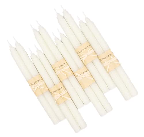 Image of Set of 12 Beeswax White Taper Candles, 10 Inch Smokeless Dripless, Uncented Long Candles Perfect for Household, Wedding, Party, and Home Decor Home Gift Ideas