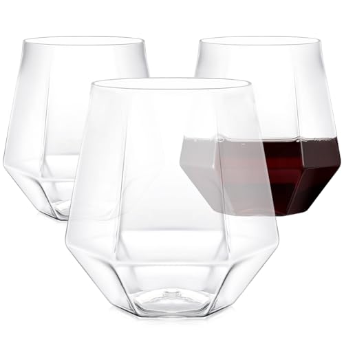 Image of Maaacute 40 Pack Plastic Stemless Wine cocktail Whiskey Champagne Glasses, 12 Oz Disposable Clear Unbreakable Cups for Party Bars Wedding Tasting (Diamond-shaped)