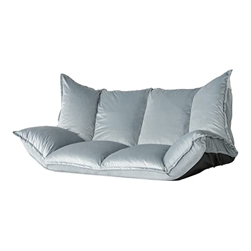 LOWYA ロウヤ ソファベッド フロアソファ コンパクト ローソファ こたつ用 1人暮らし おしゃれ 2人掛け ベルベット生地ブルー