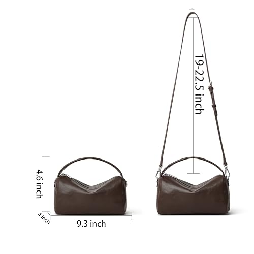 DORIS&JACKY Small Leather Top Handle Tote Bag for Women Mini Vintage Boston Barrel Crossbody Purse With Detachable Strap2