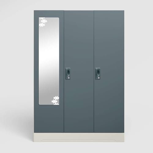 Image of Interio by Godrej Almirah Slimline 3-Door Steel Almirah, Cupboard for Clothes (Alpine White and Stormy Weather Matte), 1-Year Warranty, 7 Shelves, 1 Locker, Star Design Mirror