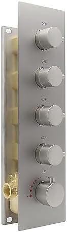 HOMEDEC Brass Concealed 3-Outlet Thermostatic Valve Shower Mixer with Round Knobs Brushed Nickel (Vertical installation, 4 Handles) (Vertical installation, 5 Handles)