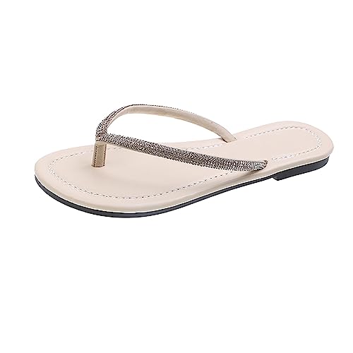 Sandalias planas de ajuste ancho para mujer, para verano, playa, piscina, sandalias ortopédicas para caminar, puntera abierta, ligeras, sin espalda, con soporte de arco, beige, 5.5 UK 3X-Narrow