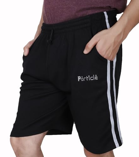 Image of Particle Men's Plus Size & Big Size Cotton Bermuda Shorts | 230 GSM Ribbed Fabric | Half Pants with Double Side Stripes (Waist 36-52 Inch) | Round Pocket