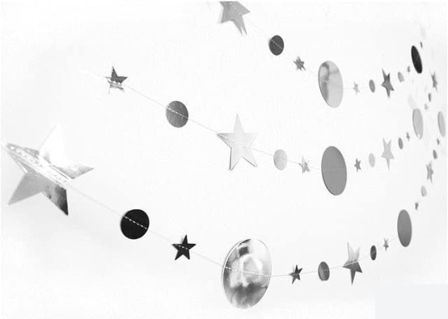 Image of Silver Party Decoration Silver Star Circle Dot Hanging Garland Hanging Streamer Decorations Glitter Star Bunting Banner Twinkle Backdrop for Wedding Anniversary Baby Shower Birthday Christmas