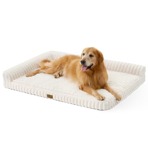 COZY KISS Cuccia Ortopedico Cane Interno Di Taglia XXL, Letto In Pelo Sintetico Lavabile Per Cani Molto Grandi E Giganti, Divano Antiscivolo, Impermeabile, Morbido, Caldo, L, 122x89x19cm, Beige