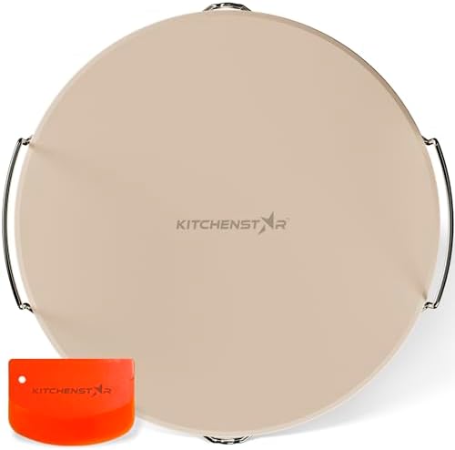 KitchenStar 14-inch Pizza Stone for Oven and BBQ Grill with Handles, Round, 5/8