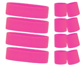 Coshal® Ensemble de 4 Bandeaux et Bracelets de Sport pour Femmes - Exercice, Gym, Bandeaux et Bracelets Néon pour Sports, Déguisement Fantaisie Années 80, Accessoires pour Course, Rose