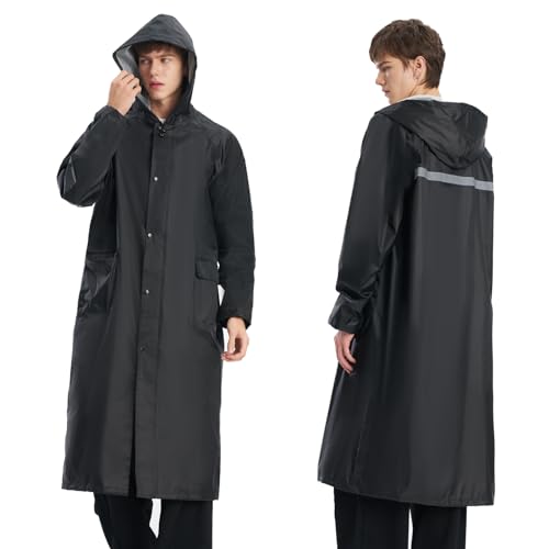 Image of Waterproof Long Rain jacket Lightweight Hooded Raincoat with Reflective Strip Safety Raincoat for Men Women Adult