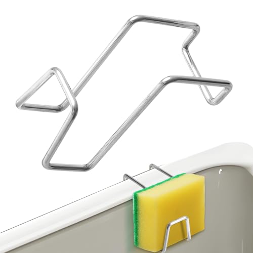 Soporte de esponja para fregadero, esponja colgante ajustable, estante de metal para lavabo con agujeros de drenaje, bandeja organizadora resistente al óxido, con diseño compacto para almacenamiento