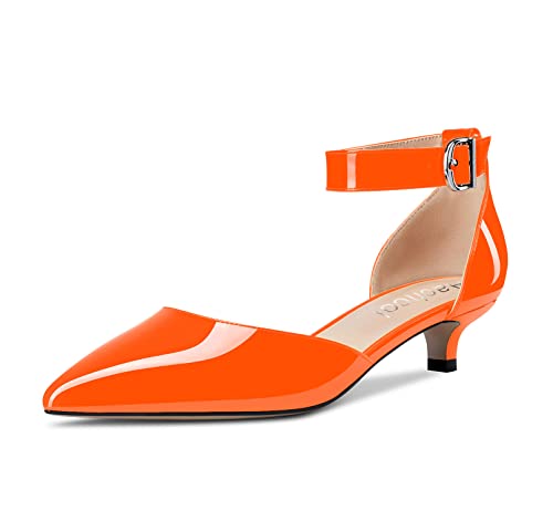 Image of Aachcol Women Kitten Low Heel Ankle Strap Pumps Pointed Toe Sandals Dress Shoes Party Office Wedding 1.5 Inch