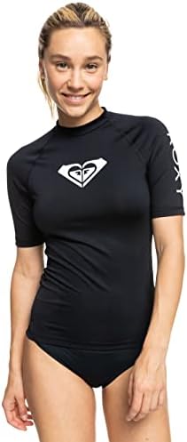 Roxy womens Whole Hearted Short Sleeve Rashguard Rash Guard Shirt, Anthracite 22, Large US