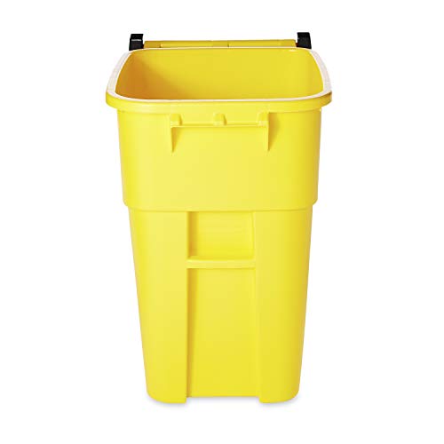 Image of Rubbermaid Commercial Products BRUTE Rollout Heavy-Duty Wheeled Trash /Garbage Can, 50-Gallon, Yellow, for Restaurants /Hospitals /Offices /Warehouses /Garage
