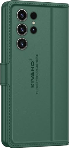 Image of KIVANO LUXE Compatible for Samsung Galaxy S23 Ultra 5G Luxury Handmade Leather Magnetic Flip Folio Case | Card Holder & Kickstand | Slim Protective Cover | Unisex - Green
