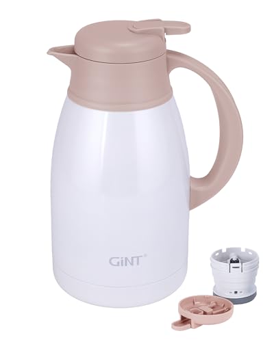 Image of GiNT Thermal Coffee Carafe 51 Oz, Stainless Steel Insulated Beverage Server with Easy-Clean Detachable Lid, Leak-Proof One-Hand Pour Large Dispenser for Hot Drinks and Coffee Pot for Home Office