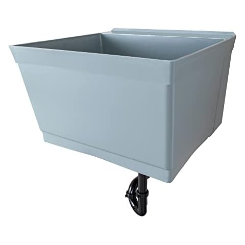JS Jackson Supplies Tehila Grey Wall-Mounted Utility Sink Tub Kit, Wall-Mounted Utility Tub with Wall Bracket, Floating Utility Sink for Laundry Room, Garage, Workshop, and More Cover